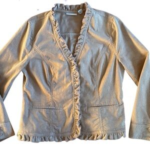 CHICOS WOMEN SNAKE PRINT COTTON BUSINESS CASUAL BLAZER BEIGE SZ 1 (MEDIUM)